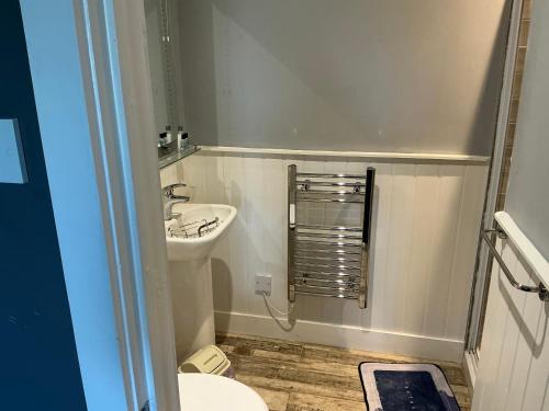 a small bathroom with a sink and a toilet at Plough inn in Great Mongeham