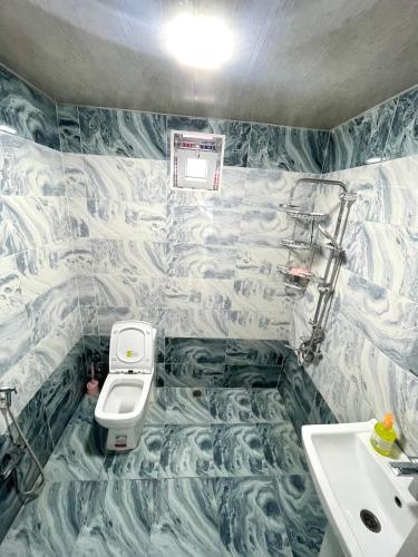a bathroom with a toilet and a sink at Gabala Luxury Nature Villa in Gabala