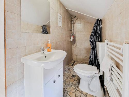 a bathroom with a white sink and a toilet at Perfekte Rast in Sibiu