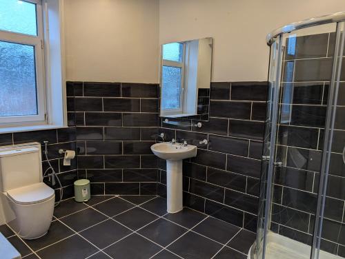 a bathroom with a sink and a toilet and a shower at Affleck Street in Gateshead