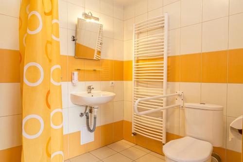 a bathroom with a toilet and a sink at Vila Horal in Liptovský Mikuláš