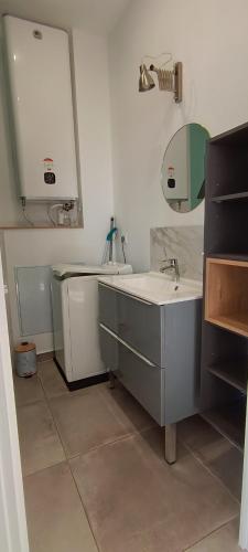 a bathroom with a sink and a mirror at Logement 2 - proche Le Mans in Aigné