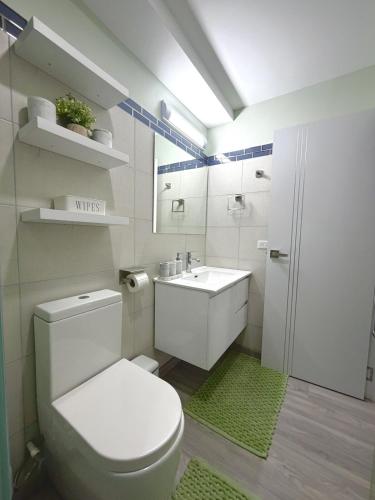 a bathroom with a toilet and a sink and a shower at The Gatehouse Tobago in Buccoo