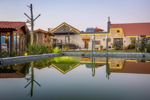 a pool of water in front of a house at Quinta da Eira do Prado in Carvalho