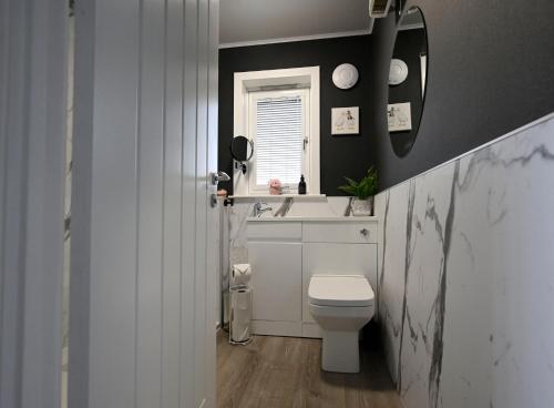 a bathroom with a white toilet and a sink at Marys view in Fort William