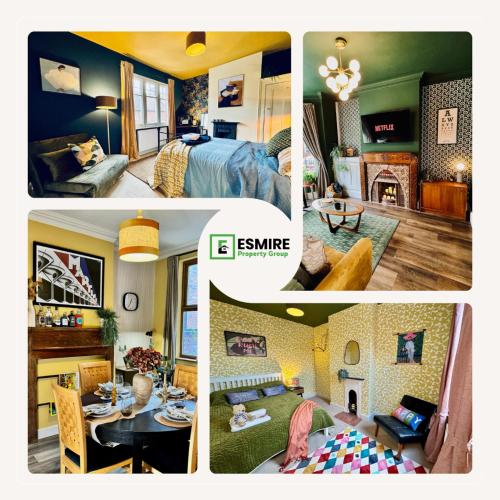 a collage of pictures of a bedroom and a living room at 3 Bed House, Sleeps 7, Free Parking, City Luxury, Central, Perfect for Contractors & Families! in Leicester