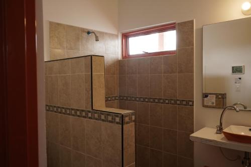 a bathroom with a shower and a sink at Finca La Coqueta Coffee Farm Stay near Filandia in Filandia