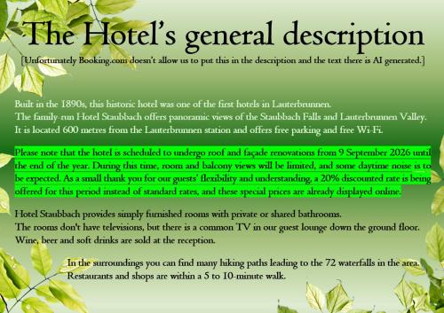 Certificat, premi, rètol o un altre document de Hotel Staubbach