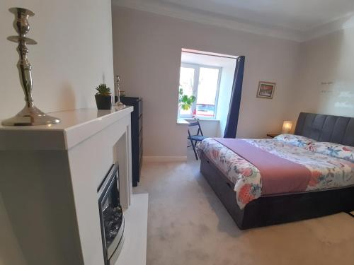 a bedroom with a bed and a television in it at Peaceful Room Overlooking Nature & Parking in Bloxwich