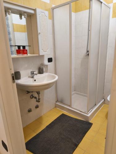 a bathroom with a sink and a shower at Casa dei Mazzoni in Crema