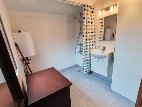 a bathroom with a sink and a toilet and a mirror at 4 star holiday home in Ry in Ry