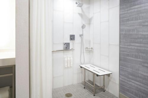 a bathroom with a shower with a stool in it at Las Vegas Marriott in Las Vegas