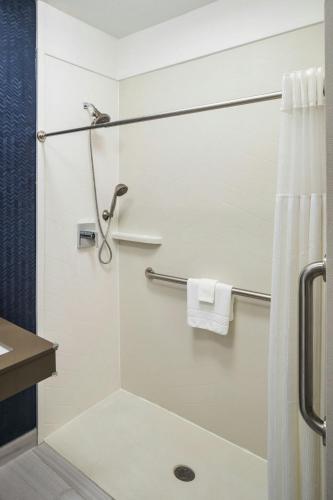 a bathroom with a shower with a shower curtain at Fairfield Inn by Marriott Richmond in New Paris