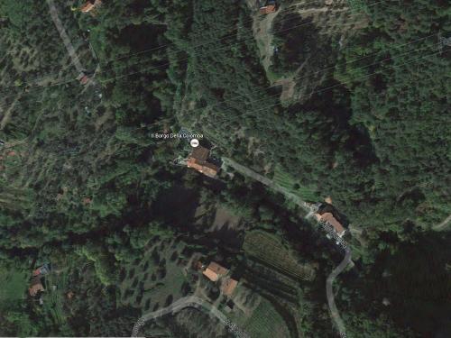 an overhead view of a farm in a forest at Il Borgo della Colomba in Fosdinovo