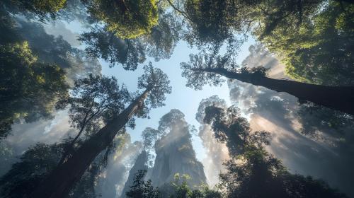 a group of trees in a forest looking up into the sky at Mountain Luxury Courtyard Hotel-Zhangjiajie Wulingyuan National Forest Park-Laundry Service,coffee&Chinese Tea--Free airportpick-up or drop-off for Reserve of 4nights or more in Zhangjiajie