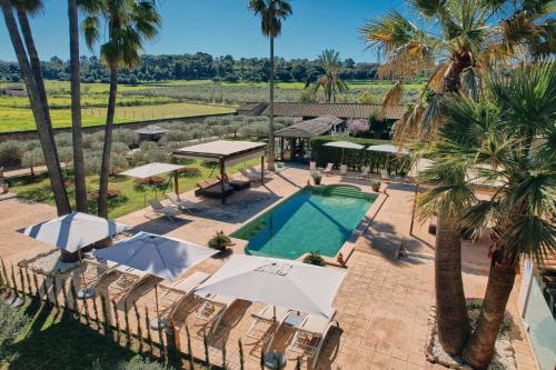an aerial view of a resort with a pool and palm trees at S'Hort de Son Caulelles - Adults Only in Marratxí 
