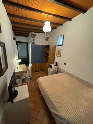a bedroom with a bed and a desk and a television at Villa il Lauro in Pisa