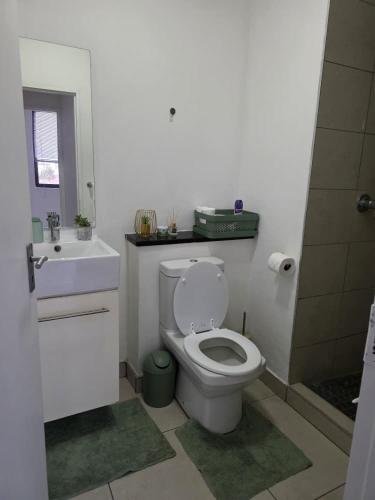 a bathroom with a white toilet and a sink at Prestige stays in Windhoek