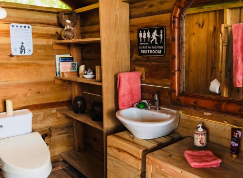 a bathroom with a sink and a toilet at Mountain Chalet with Awesome Sea View in Loma Partida