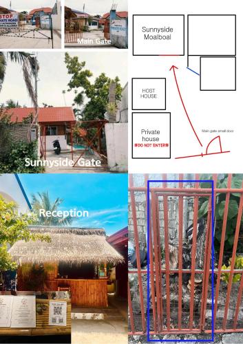 a collage of pictures of a house with a straw roof at Sunnyside Moalboal - 써니사이드 모알보알 게스트 하우스 in Moalboal