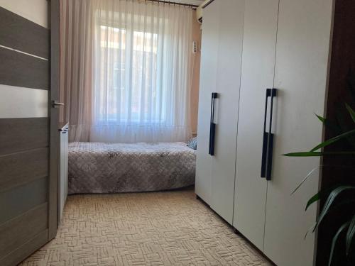 a bedroom with a bed and a window at Apartment Artynova 29,світло завжди in Vinnytsya