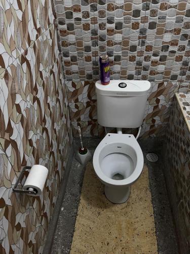 a bathroom with a toilet in a brick wall at Golf B&B in Nyahururu