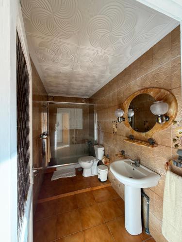 a bathroom with a sink and a toilet and a mirror at Nature in Tejeda 2 in Tejeda
