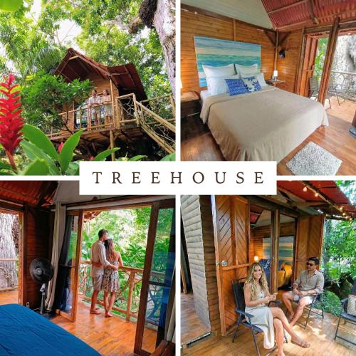 a collage of pictures of a tree house at Hotel Excelsum Tayrona in Calabazo