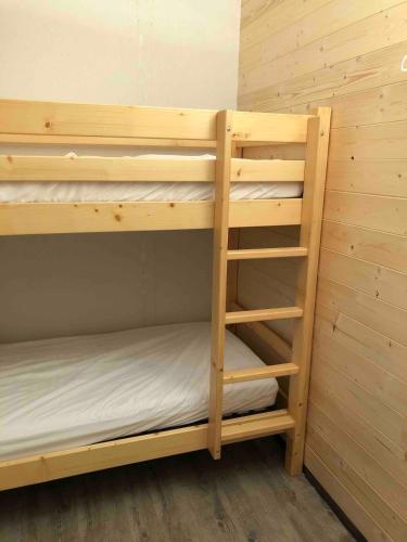 a wooden bunk bed with a ladder in a room at Abondance appartement 4 pers in Abondance