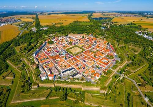 an aerial view of a large city at Hôtel Restaurant Aux Deux Roses in Neuf-Brisach