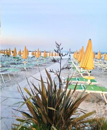 a bunch of chairs and umbrellas on a beach at Mareline Seafront in Fano