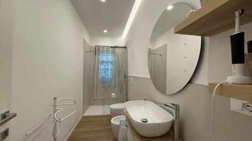 a bathroom with a sink and a toilet and a mirror at Ulivo sereno in Giulianova