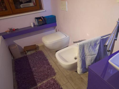 a bathroom with a white toilet and a purple sink at Olystic bed and breakfast in Seriate
