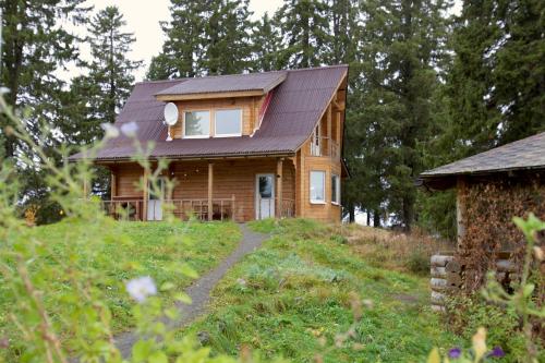 a wooden house on top of a hill at Turbaza Shuyezero in Shuyezero