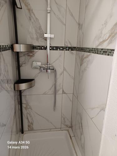 a bathroom with a shower with a toilet in it at Location meublee Kourou pour 5 personnes plus 1 bebe in Kourou