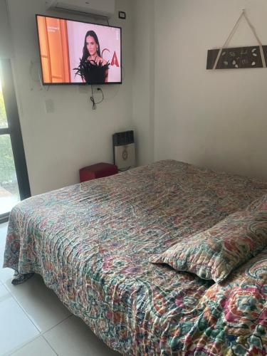 a bedroom with a bed and a flat screen tv at 37 Intendente Doctor Jaime Gil in Río Cuarto