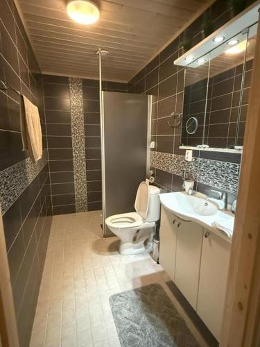 a bathroom with a toilet and a sink at Villa Maya, cottage for vacation holidays in Jaala