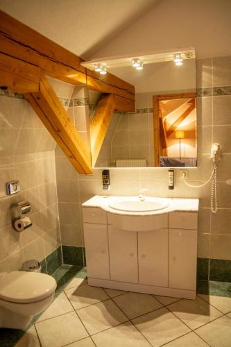 a bathroom with a sink and a toilet at Sophienhof in Bad Berka