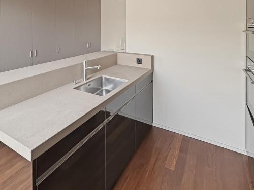 a kitchen with a sink and a counter at Comfortable 1BR flat at great location - Baron 44 in Zurich