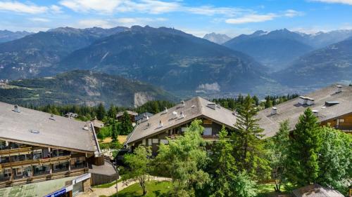 Sagittaire T06 sur la place du village a Anzere avec vue sur les Alpes