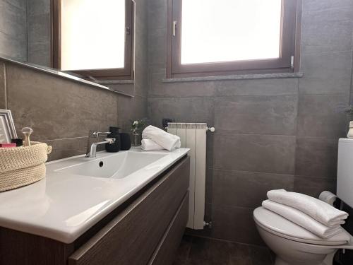 a bathroom with a sink and a toilet at The Hangar Loft - Leonoardo, Center & Parking in Sesto Calende