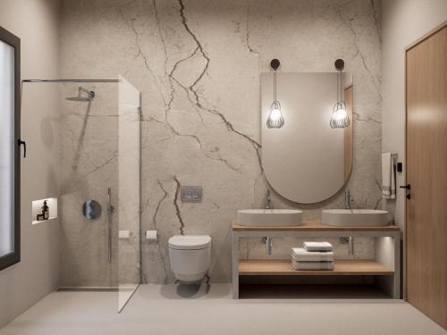 a bathroom with a sink and a mirror at Villa Morena in Kypseli