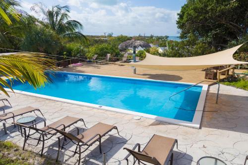 uma piscina com cadeiras e guarda-sóis ao lado em Green Turtle Club Resort & Marina em Green Turtle Cay