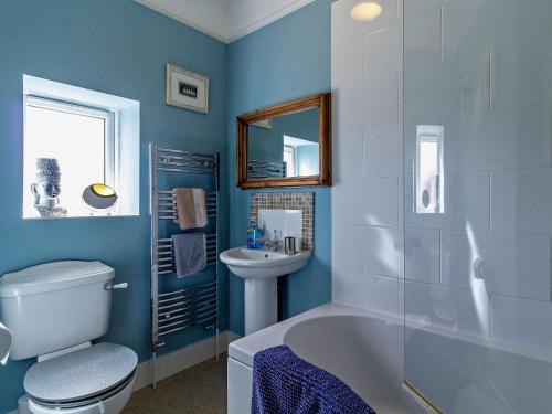 a blue bathroom with a toilet and a sink at 2 Bed in Shereford oc-kt156 in Tatterford