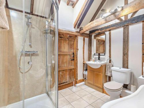 a bathroom with a shower and a toilet and a sink at 1 Bed in Dunmow oc-51222 in Thaxted