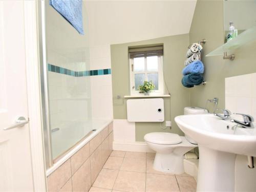 a bathroom with a sink and a toilet and a shower at 1 Bed in Holt oc-ncc04 in Cley next the Sea