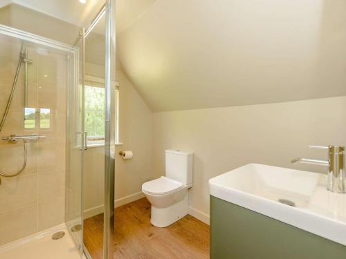 a bathroom with a toilet and a sink and a shower at 1 Bed in Battle oc-88029 in Brightling