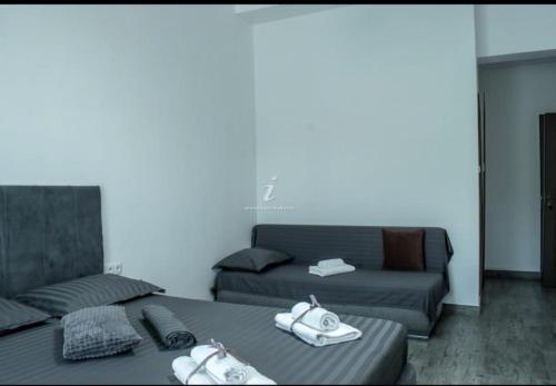 a living room with two beds and a couch at Mala House in Orşova