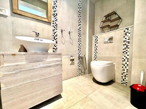 a bathroom with a sink and a toilet at Work and Wave cosy studio at La Marsa in Douar el Hafey
