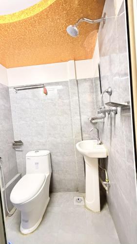 a bathroom with a toilet and a sink at Hotel Sakura & Tandoori Restaurant in Kathmandu